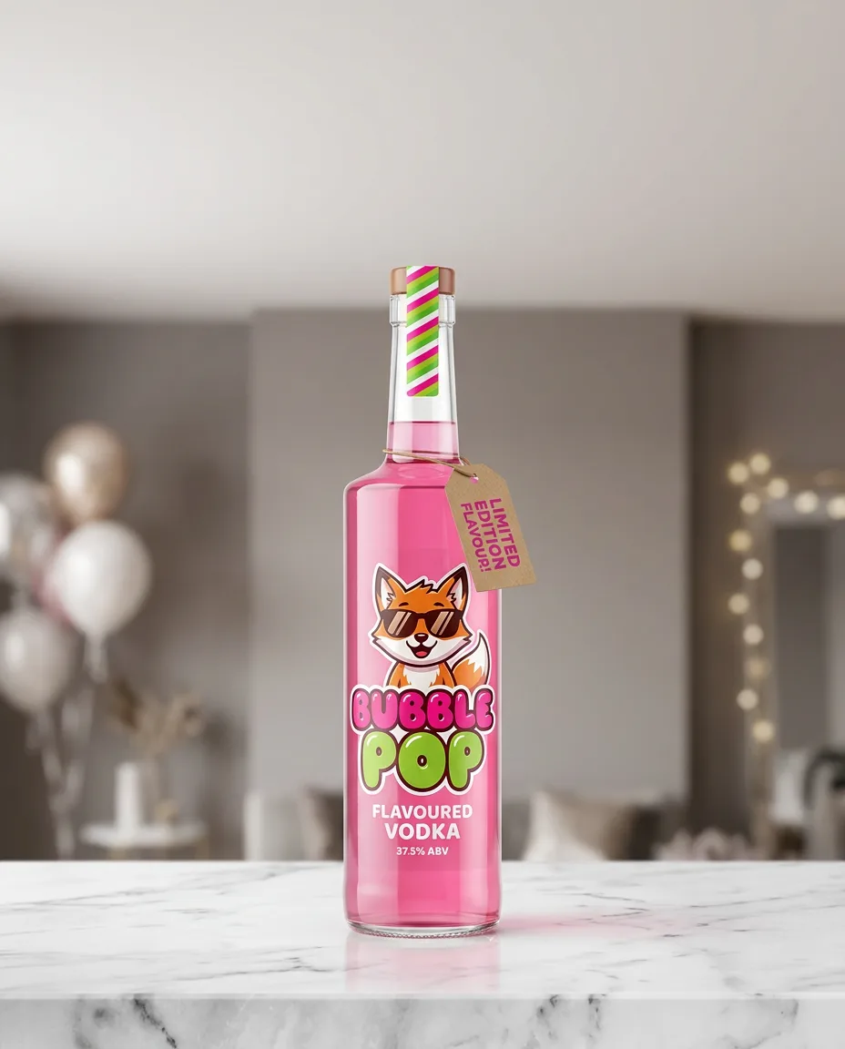 A brightly branded flavoured-vodka advertisement being checked for compliance